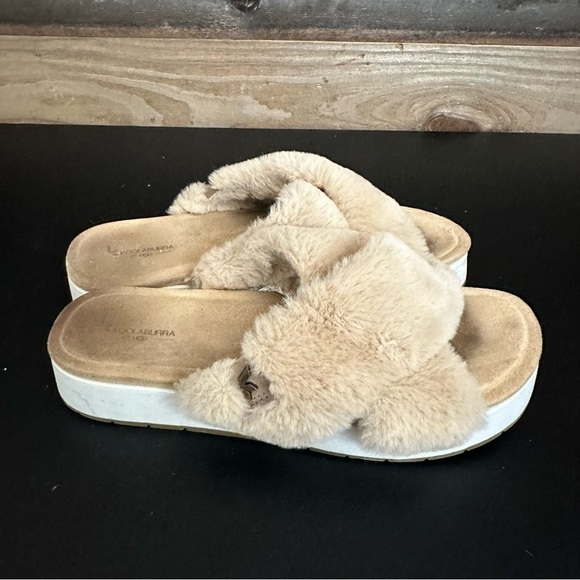 UGG Kookaburra Roubie Fuzz Slip On Tan Fur Straps Platform Sandals Women’s 8 - Picture 5 of 11